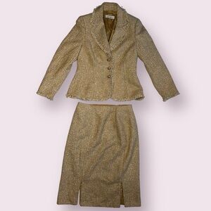 Escada Tan Tweed Blazer and Skirt Set